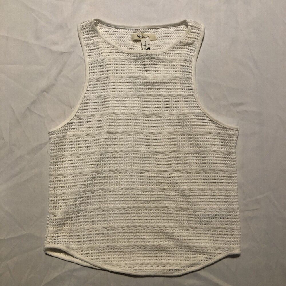 MADEWELL Cutaway Tank Women Small Crochet Knit Sleeveless Top Ivory NR243